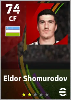 Eldor Shomurodov eFootball 2026 player card — 74 OVR CF