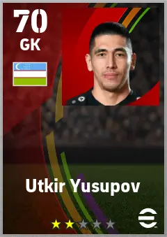 Utkir Yusupov eFootball 2026 player card — 70 OVR GK