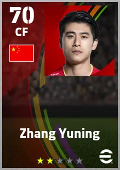 Zhang Yuning eFootball 2026 player card — 70 OVR CF