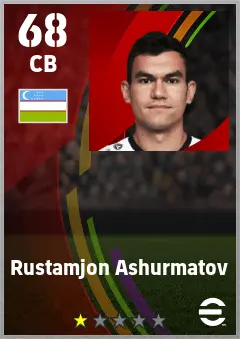 Rustamjon Ashurmatov eFootball 2026 player card — 68 OVR CB