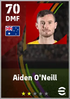 Aiden O Neill eFootball 2026 player card — 70 OVR DMF