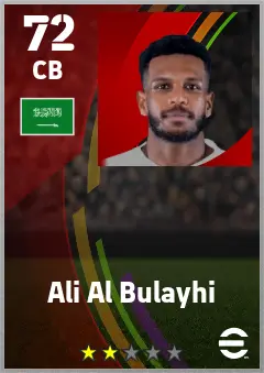 Ali Al Bulayhi eFootball 2026 player card — 72 OVR CB