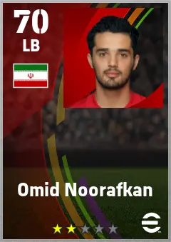 Omid Noorafkan eFootball 2026 player card — 70 OVR LB