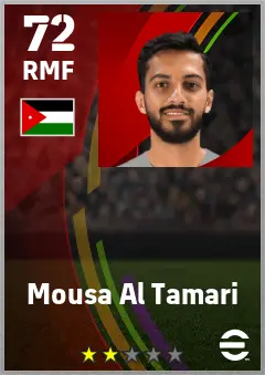 Mousa Al Tamari eFootball 2026 player card — 72 OVR RMF