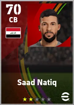 Saad Natiq eFootball 2026 player card — 70 OVR CB