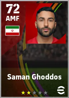 Saman Ghoddos eFootball 2026 player card — 72 OVR AMF