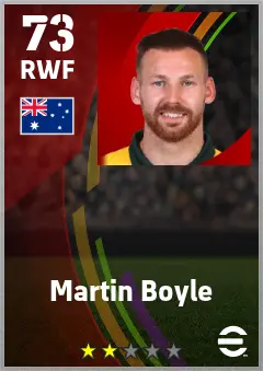 Martin Boyle eFootball 2026 player card — 73 OVR RWF
