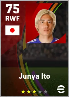Junya Ito eFootball 2026 player card — 75 OVR RWF
