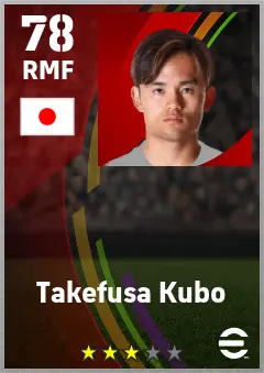 Takefusa Kubo eFootball 2026 player card — 78 OVR RMF