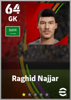 Raghid Najjar eFootball 2026 player card — 64 OVR GK