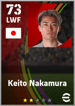 Keito Nakamura eFootball 2026 player card — 73 OVR LWF