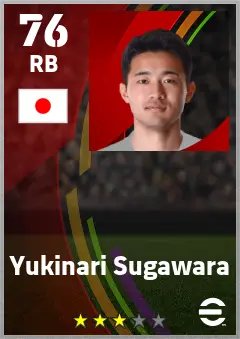 Yukinari Sugawara eFootball 2026 player card — 76 OVR RB