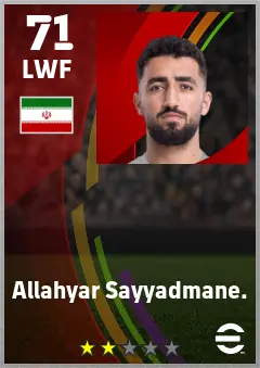 Allahyar Sayyadmane. eFootball 2026 player card — 71 OVR LWF