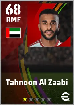 Tahnoon Al Zaabi eFootball 2026 player card — 68 OVR RMF
