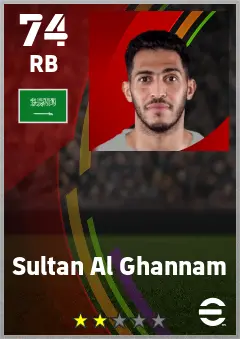 Sultan Al Ghannam eFootball 2026 player card — 74 OVR RB