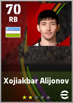 Xojiakbar Alijonov eFootball 2026 player card — 70 OVR RB