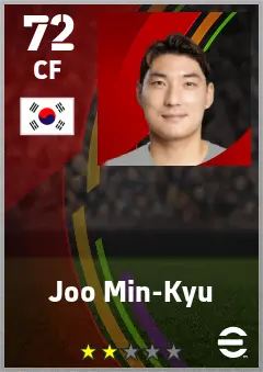 Joo Min-Kyu eFootball 2026 player card — 72 OVR CF