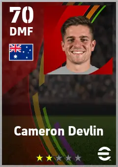 Cameron Devlin eFootball 2026 player card — 70 OVR DMF