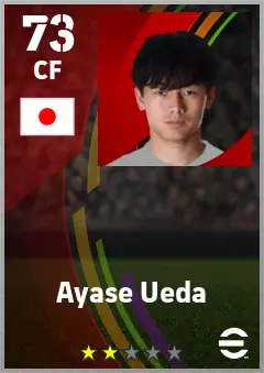 Ayase Ueda eFootball 2026 player card — 73 OVR CF