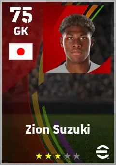 Zion Suzuki eFootball 2026 player card — 75 OVR GK