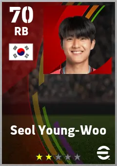 Seol Young-Woo eFootball 2026 player card — 70 OVR RB