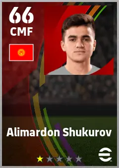 Alimardon Shukurov eFootball 2026 player card — 66 OVR CMF
