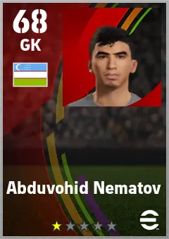 Abduvohid Nematov eFootball 2026 player card — 68 OVR GK