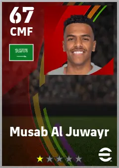 Musab Al Juwayr eFootball 2026 player card — 67 OVR CMF
