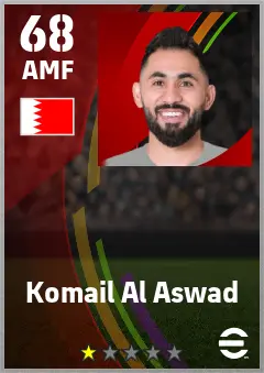 Komail Al Aswad eFootball 2026 player card — 68 OVR AMF