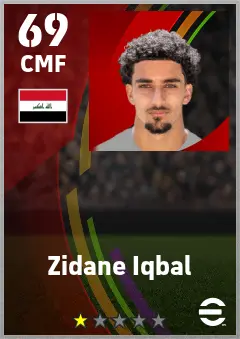 Zidane Iqbal eFootball 2026 player card — 69 OVR CMF