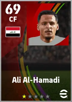 Ali Al-Hamadi eFootball 2026 player card — 69 OVR CF