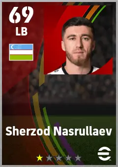 Sherzod Nasrullaev eFootball 2026 player card — 69 OVR LB