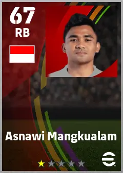 Asnawi Mangkualam eFootball 2026 player card — 67 OVR RB