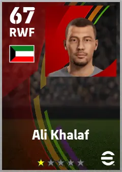 Ali Khalaf eFootball 2026 player card — 67 OVR RWF