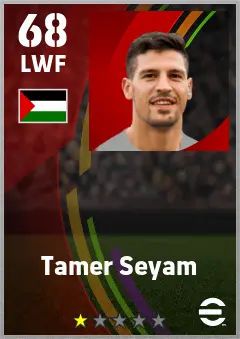 Tamer Seyam eFootball 2026 player card — 68 OVR LWF