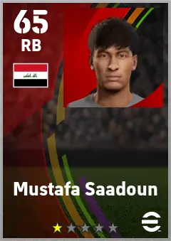 Mustafa Saadoun eFootball 2026 player card — 65 OVR RB