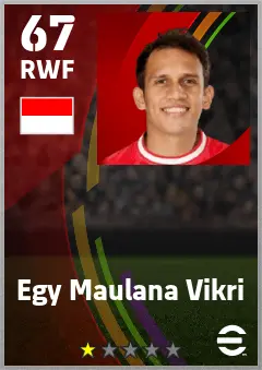 Egy Maulana Vikri eFootball 2026 player card — 67 OVR RWF