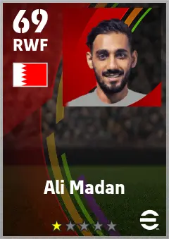 Ali Madan eFootball 2026 player card — 69 OVR RWF