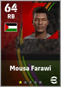 Mousa Farawi eFootball 2026 player card — 64 OVR RB