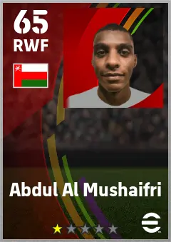 Abdul Al Mushaifri eFootball 2026 player card — 65 OVR RWF