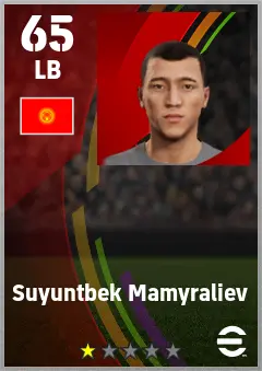 Suyuntbek Mamyraliev eFootball 2026 player card — 65 OVR LB