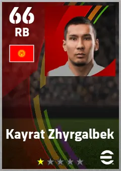 Kayrat Zhyrgalbek eFootball 2026 player card — 66 OVR RB