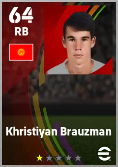 Khristiyan Brauzman eFootball 2026 player card — 64 OVR RB