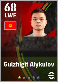 Gulzhigit Alykulov eFootball 2026 player card — 68 OVR LWF