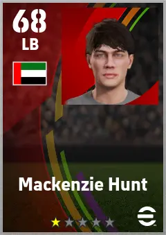 Mackenzie Hunt eFootball 2026 player card — 68 OVR LB