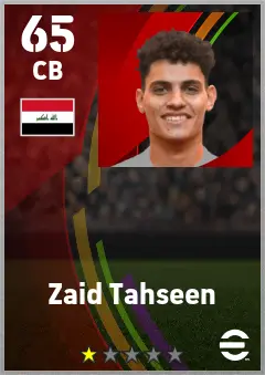 Zaid Tahseen eFootball 2026 player card — 65 OVR CB