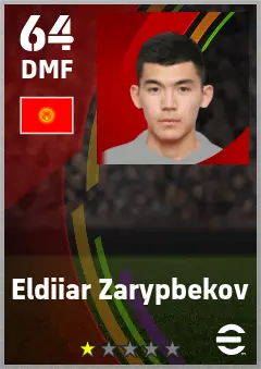 Eldiiar Zarypbekov eFootball 2026 player card — 64 OVR DMF