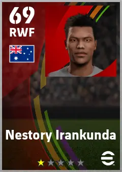 Nestory Irankunda eFootball 2026 player card — 69 OVR RWF