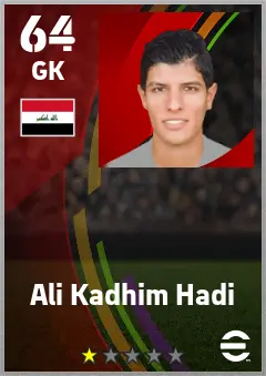 Ali Kadhim Hadi eFootball 2026 player card — 64 OVR GK