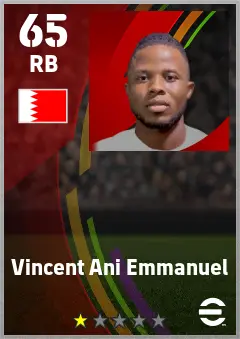 Vincent Ani Emmanuel eFootball 2026 player card — 65 OVR RB